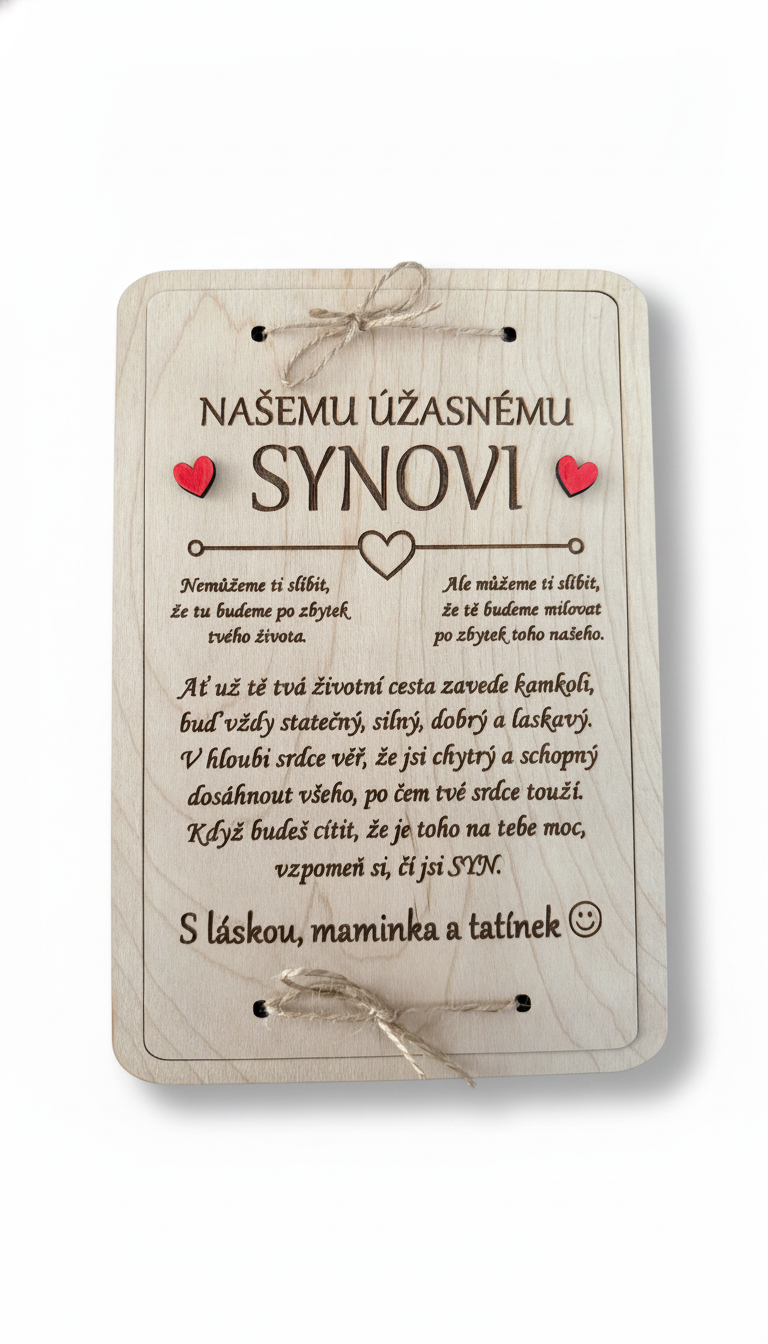 Dřevěné přání na peníze věnováno úžasnému synovi

