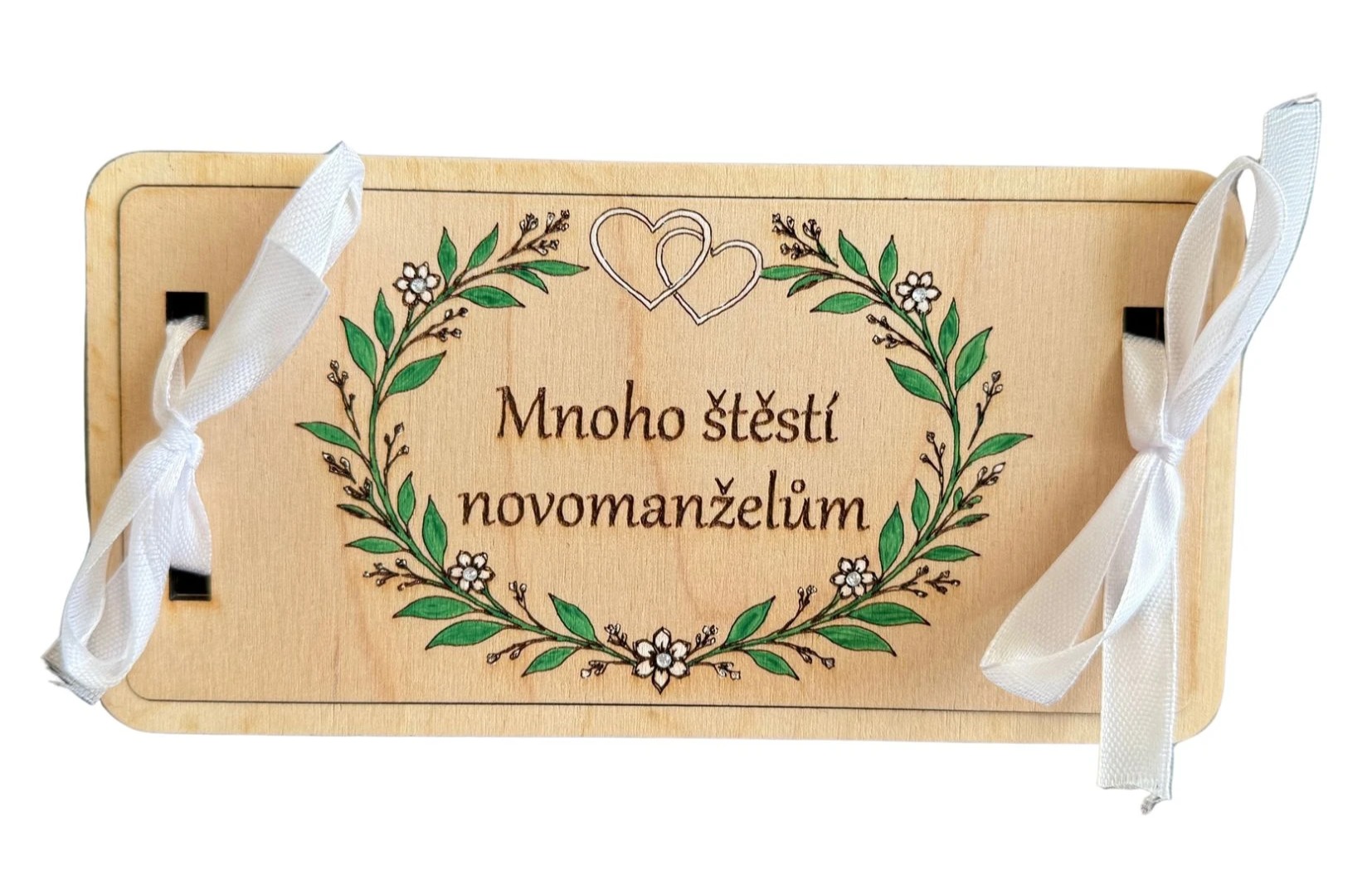 Elegantní obálka jak darovat peníze novomanželům s motivem malovaného věnce.